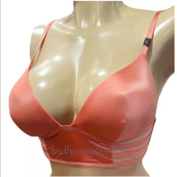 Victoria’s Secret padded Strappy long bralette Satiny & Mesh Strappy bra Coral - Picture 2 of 8